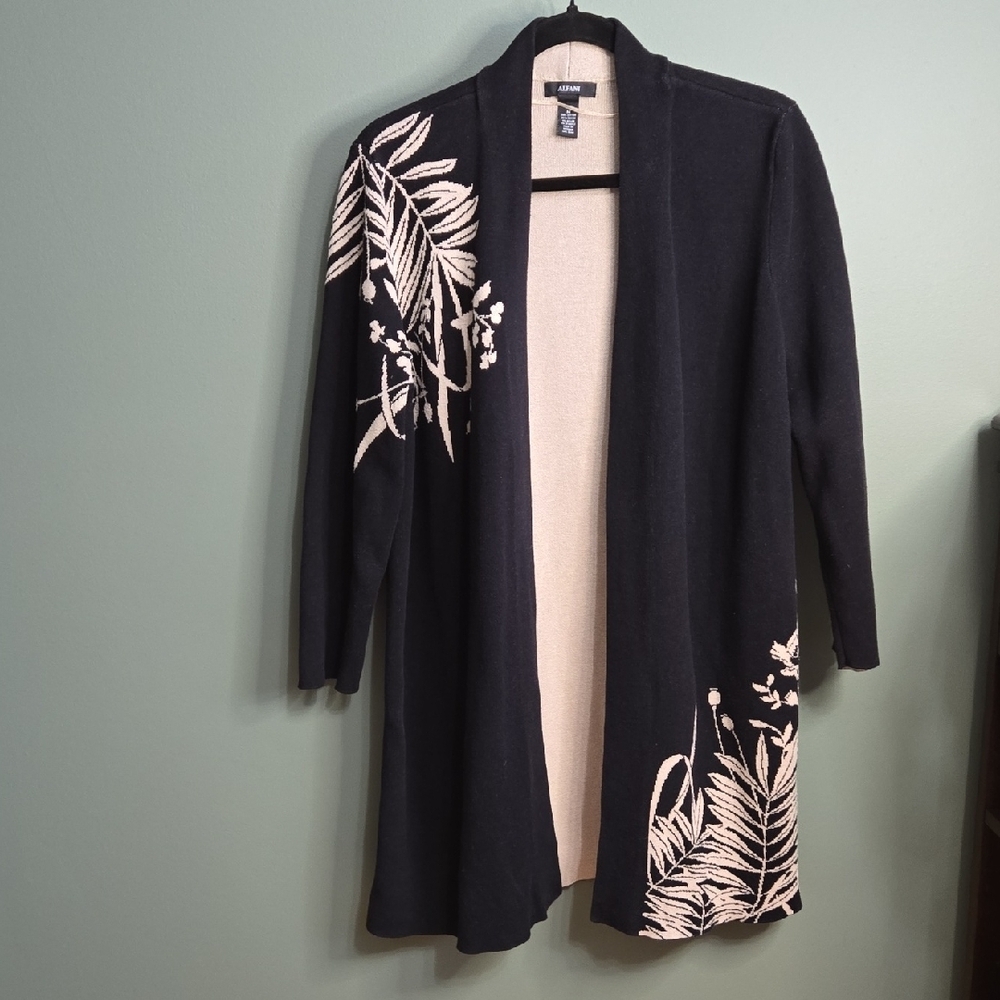 Black Cardigan with Tan Leaf Embroidery Sz M